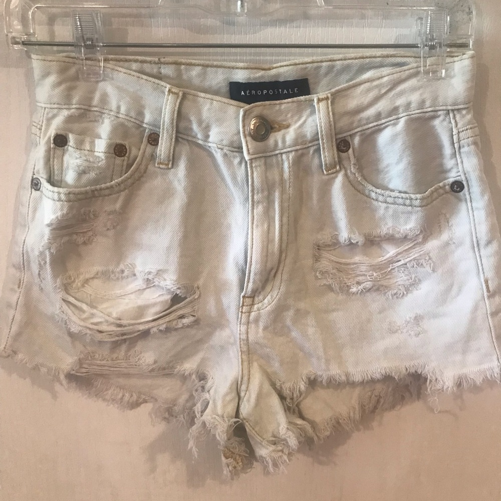 Aeropostale Women's Distressed White Denim Shorts